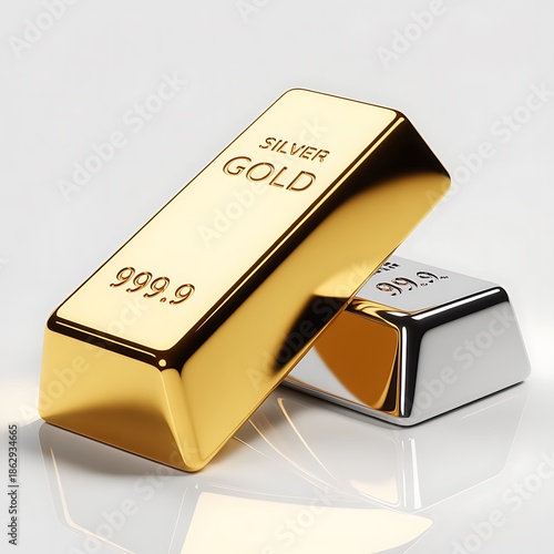 A gleaming gold bar and silver bar resting on a reflective surface