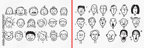character face illustration, cartoon people faces, facial expression sketches, doodle portrait set, human face vector, cute character heads, cartoon emotion faces, people illustration pack, face drawi