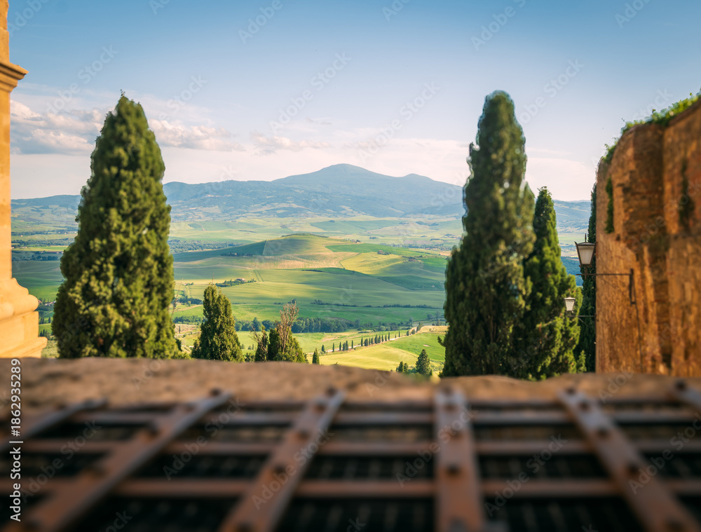 Naklejka premium View of the architectural typology of the city of Pienza, in the province of Siena, Tuscany, Italy.