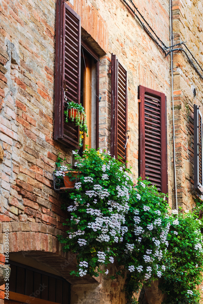 Naklejka premium View of the architectural typology of the city of Pienza, in the province of Siena, Tuscany, Italy.