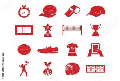 Collection of sports equipment and awards isolated on white background, Vector, illustration