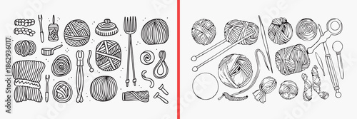 knitting doodle illustration, yarn ball sketch, crochet tools drawing, handmade craft vector, knitting supplies line art, wool illustration set, DIY craft doodles, knitting clipart bundle, handmade ho