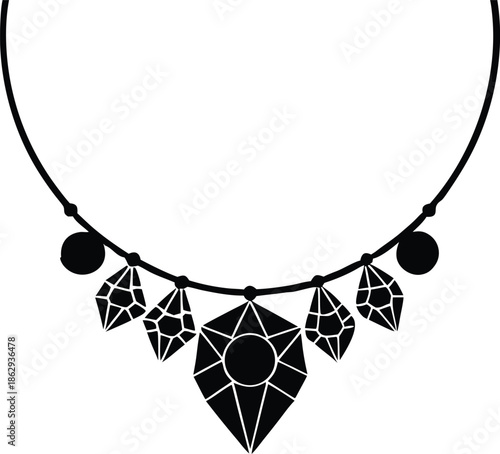 Black minimalist diamond pendant necklace, Fashion accessory jewelry icon vector