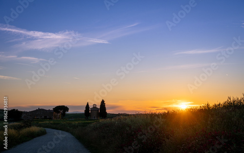 Sunset in Tuscany. Landscapes in the Orcia Valley, Tuscany, Italy.