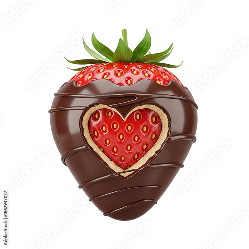 Chocolately strawberry heart with vibrant red interior