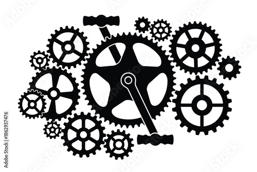 Interconnected gears mechanism isolated on white background, Vector, illustration