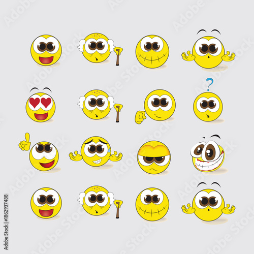 Collection of Expressive Yellow Emoticons with Various Emotions