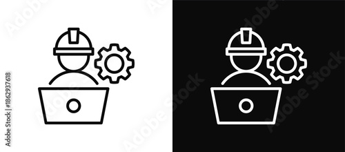 Engineer icon set black and white