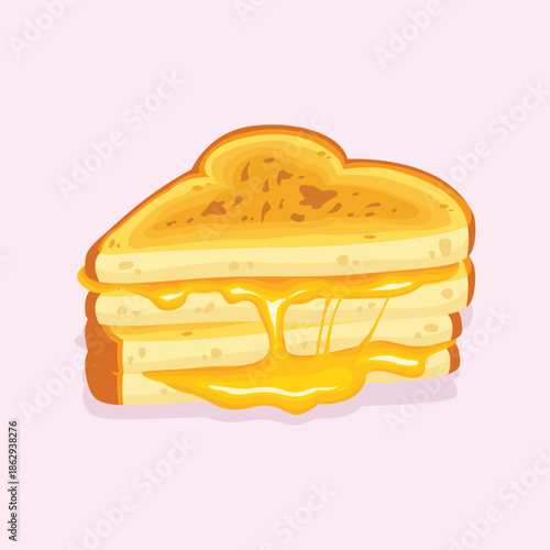 A flat illustration of a grilled cheese sandwich with melted filling, suitable for breakfast menus, cafe branding, and food promotions.