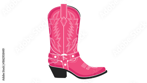 Stylish pink cowboy boot featuring decorative straps and prominent buckles, embodying a bold blend of Western fashion and contemporary feminine style.