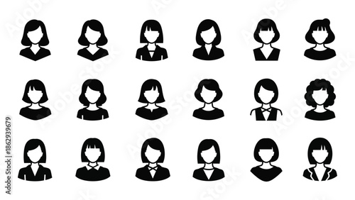 Collection of black silhouette headshots featuring diverse hairstyles and business attire