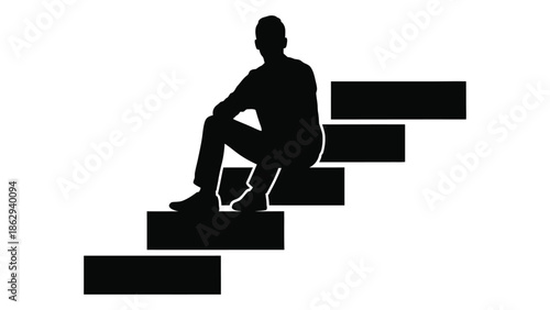 A silhouette of a person sitting on a set of ascending steps