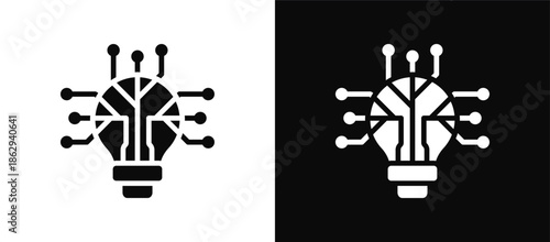 Technology icon set black and white