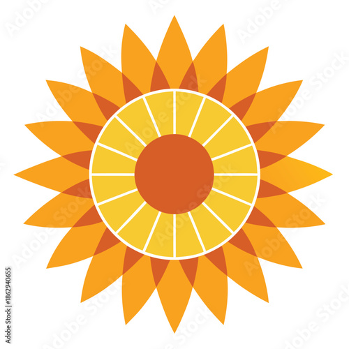 Bright orange and yellow sun with radiating rays