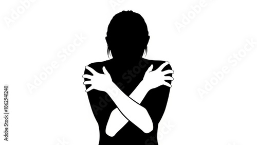 Woman Silhouette with Crossed Arms on White Background, Isolated, Black and White