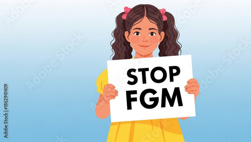 Young Girl Protesting Against Female Genital Mutilation Holding Stop FGM Sign