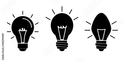 Lightbulb Idea icon set, a symbol of innovation and creative thinking. Modern design isolated on a white background.