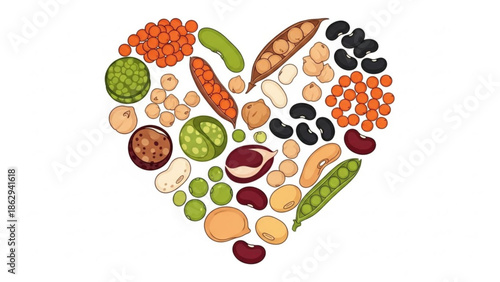 Healthy Food Heart Shape Arrangement on White Background