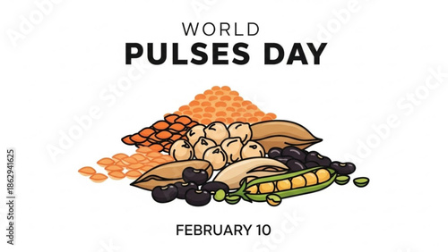 World Pulses Day Illustration with Various Pulses on February 10