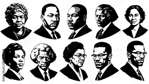 Diverse Group of Business Professionals Illustrated in Black and White