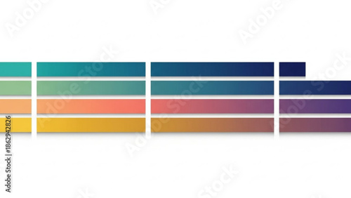 Abstract gradient color palette with smooth transitions and subtle shadows on a clean white background, modern design elements for graphic resources