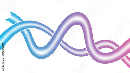 Abstract flowing ribbon waves in vibrant blue and purple gradient transitioning to pink with a glossy sheen on a white background creating a dynamic and futuristic