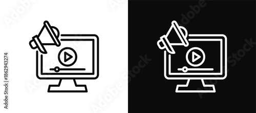 Video Marketing icon set black and white