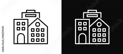 Commercial Building icon set black and white