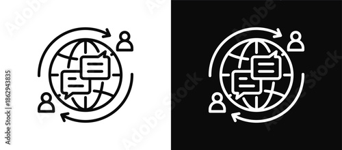 Global Communication icon set black and white