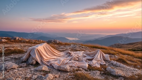 Mountain view covered structure sunrise