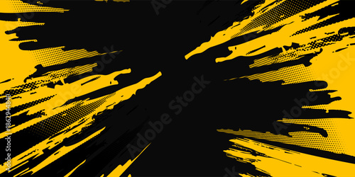 Dots halftone yellow and dark blue color pattern gradient grunge texture background.