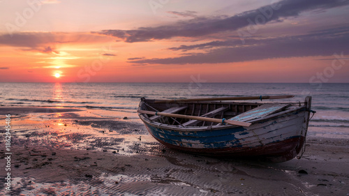 The sun sets slowly behind the solar panels