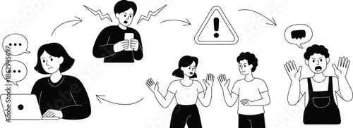 Online communication conflict illustration people misunderstanding warning signs emotional reactions conversation problems social interaction concept vector design