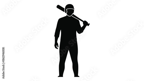 Silhouette of a baseball player carrying a bat on his shoulder