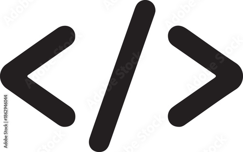 Code brackets programming symbol icon, Minimal black code brackets icon representing programming, web development, coding syntax, and software engineering concepts on a clean background.


