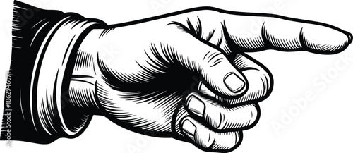 Pointing hand vintage engraving illustration directing gesture finger indication symbol isolated on white background retro black and white vector design