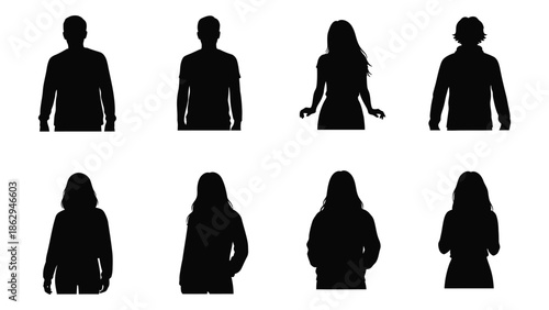 Silhouettes of diverse people representing different body shapes and hairstyles