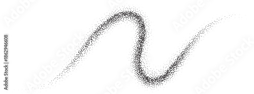 Noisy stipple wave form. Grainy brush mark with splattered texture. Fluid blob and shaded dotted effect.