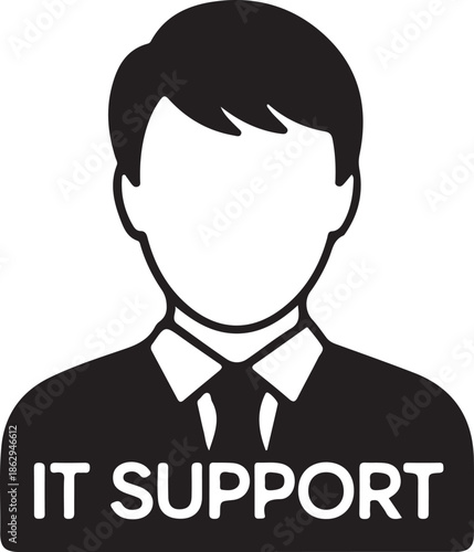 IT Support Technician Icon Customer Service, Black IT support icon showing professional technician symbol for technical assistance, customer service, and help desk concepts on white background.

