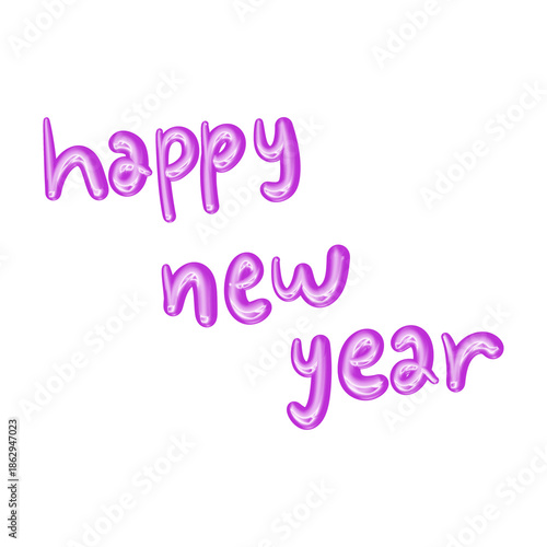 Handwritten purple “Happy New Year” text in a playful brush style on a black background, creating a festive, modern, and cheerful greeting design for celebrations.