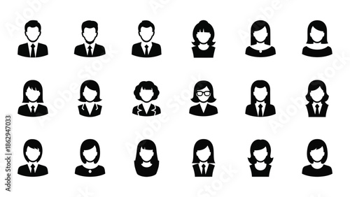 Collection of diverse business people icons representing a team or community