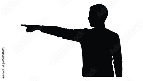 Silhouette of a man pointing towards the right with outstretched arm