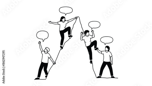 A group of people climb a peak together representing collaboration and support in business