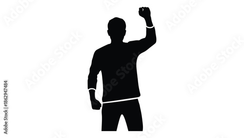 Silhouette of a person raising a fist in a gesture of strength