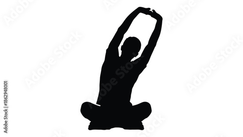 Silhouette of a person performing a simple stretching exercise in a seated position