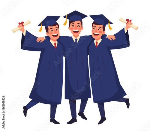 Three graduates celebrating together with arms around each other