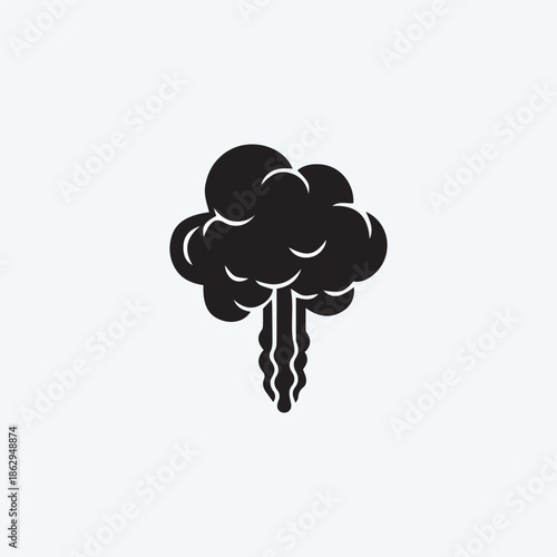 Bold black billowing smoke cloud or steam puff icon isolated on a light background, representing a large explosion or heavy industrial emission