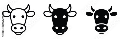 cow head silhouettes in different styles,Cow Logo. Cow farm product logo design. Cow logo icon flat vector design,Minimalist Bull and Cow Head Silhouette Vector Icons