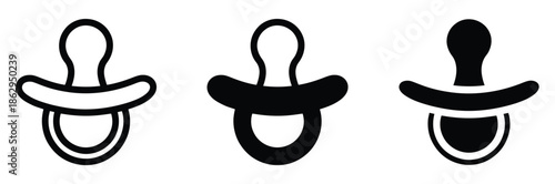 Pacifier icons in black and white for baby care designs,Baby pacifier - vector silhouette image for logo, pictogram or stencil. Baby pacifier - image for laser cutting stencil,Pacifier, linear icon.
