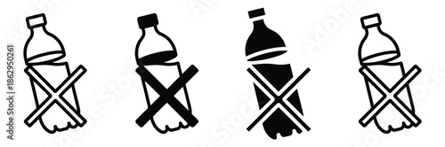 No plastic bottles allowed icons set,Forbidden sign with water bottle icon, no drink allowed sign, mineral water prohibition symbol, do not drink sign